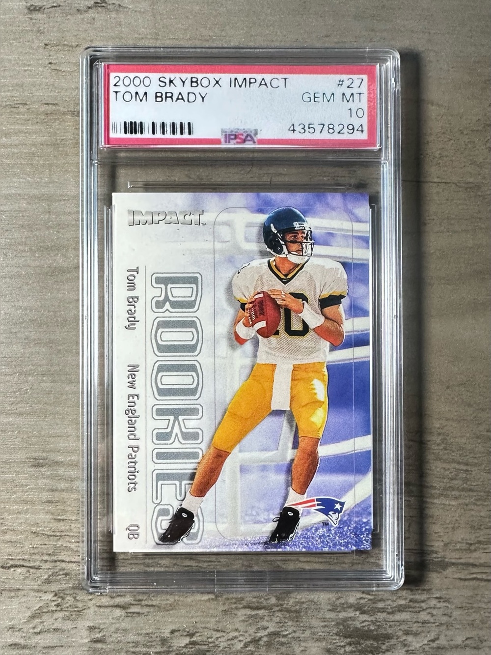 Tom Brady Rookie Gem Mint 10 2000 Skybox Impact #27 Football Novelty Card.